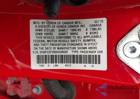 2016 Honda Civic Lx from USA, damaged, VIN 2HGFC2F59GH539420